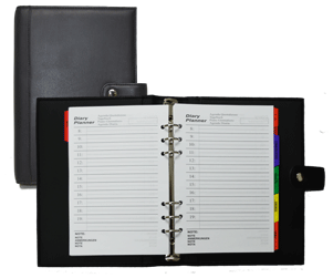 undated organizer planner with padded vinyl cover and snap closure